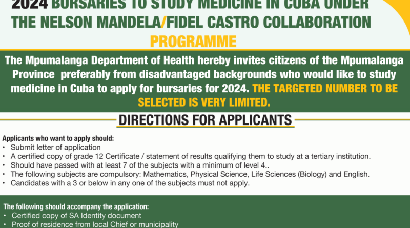 The Mpumalanga Department of Health 2024 Bursary For South Africans To Study Medicine in Cuba